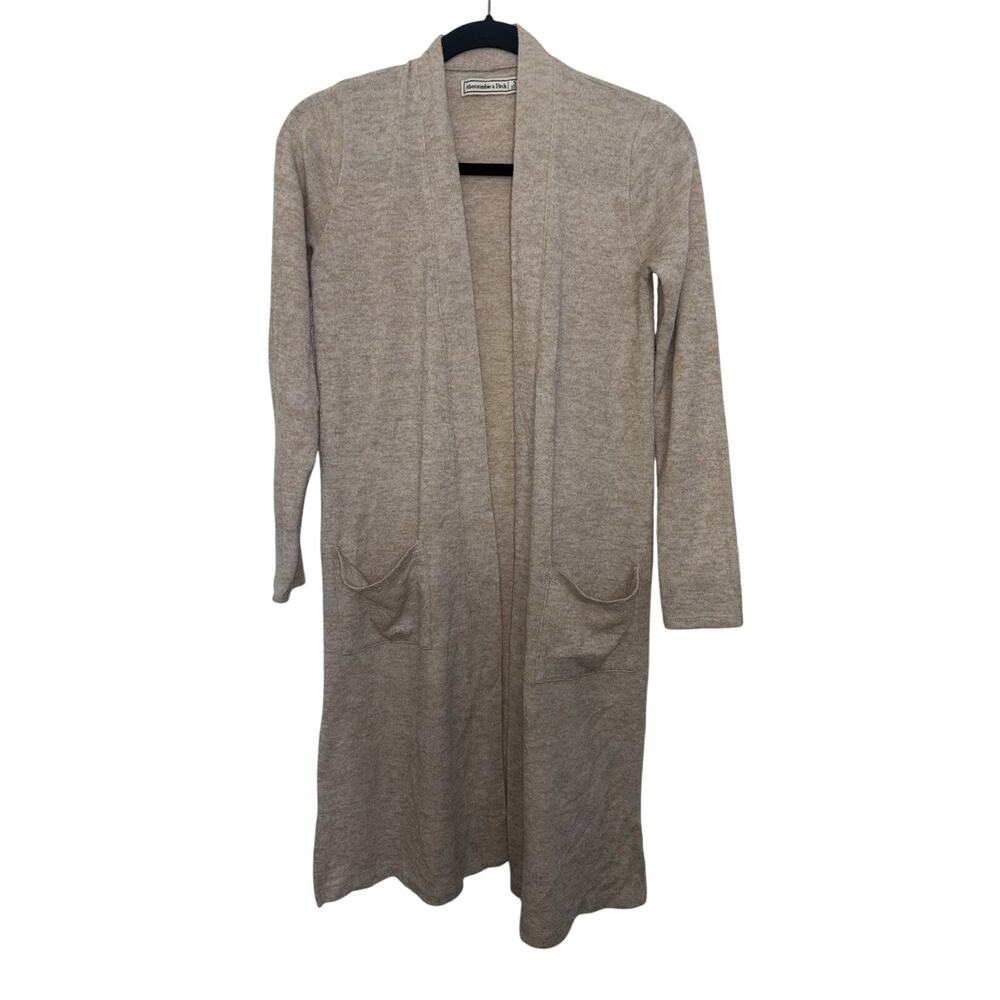 Abercrombie & Fitch Beige Open Front Duster Cardigan Patch Pockets S
